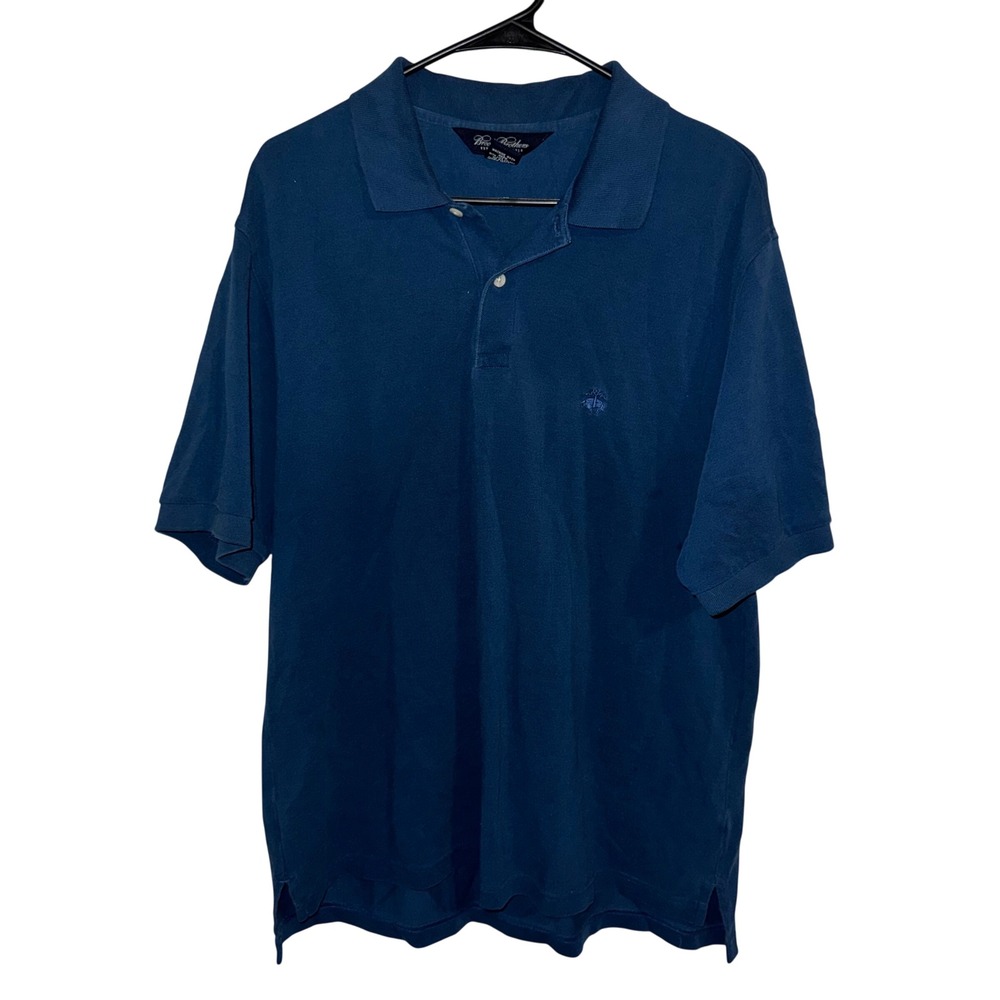 Brooks Brothers Mens Performance Knit Polo Shirt Navy Blue Cotton Logo Large